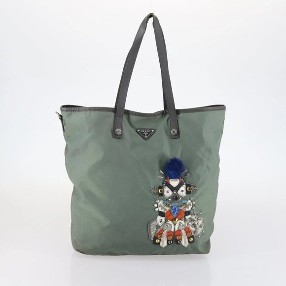 PRADA Shoulder Bag Nylon Leather 2 Set Khaki Black Auth gh1001 - Picture 16 of 16